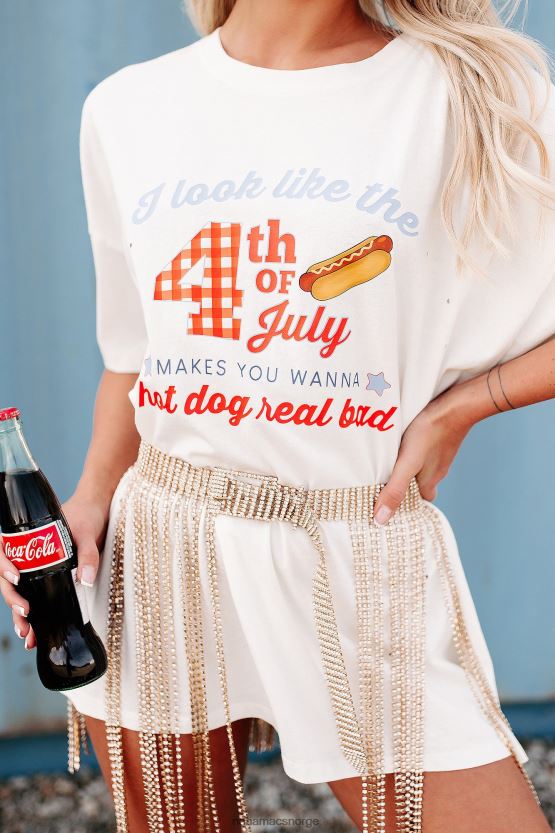 off white NanaMacs jeg ser ut som den 4. juli oversized distressed grafisk t-skjorte 402NJ0810