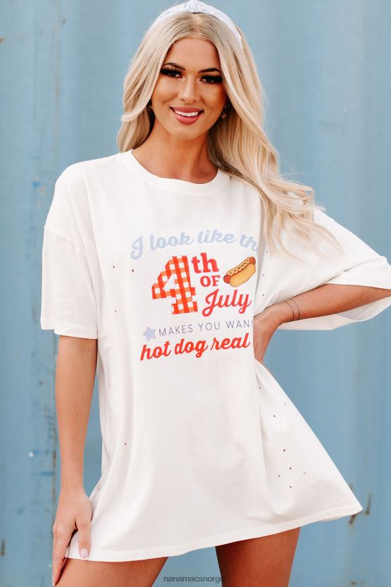 off white NanaMacs jeg ser ut som den 4. juli oversized distressed grafisk t-skjorte 402NJ0810