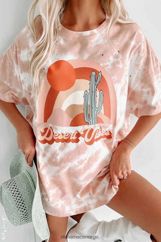 pastell rosa NanaMacs Desert dusk oversized distressed tie-dye grafisk t-skjorte 402NJ01073