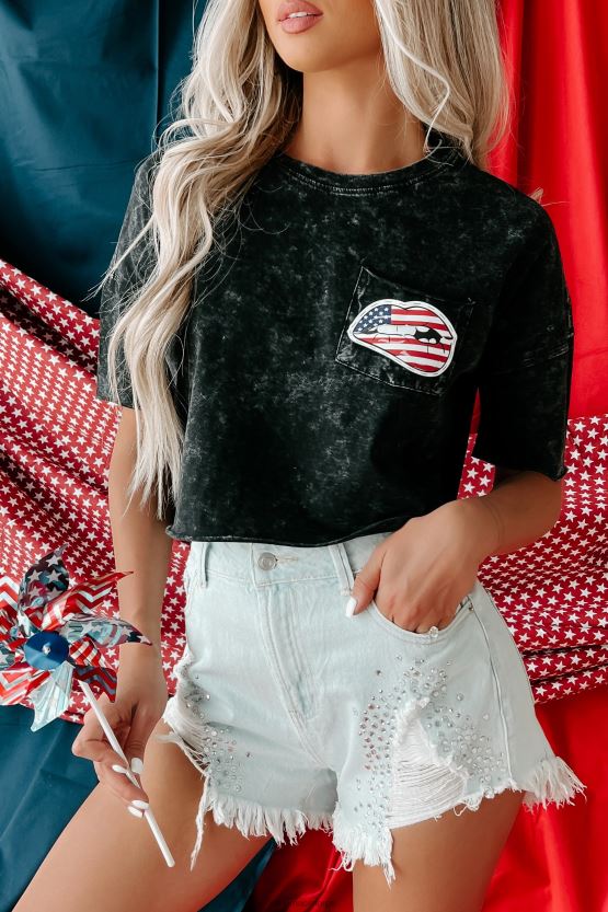 svart NanaMacs nipper til liber-tea mineral wash cropped grafisk lomme-t-skjorte 402NJ0840