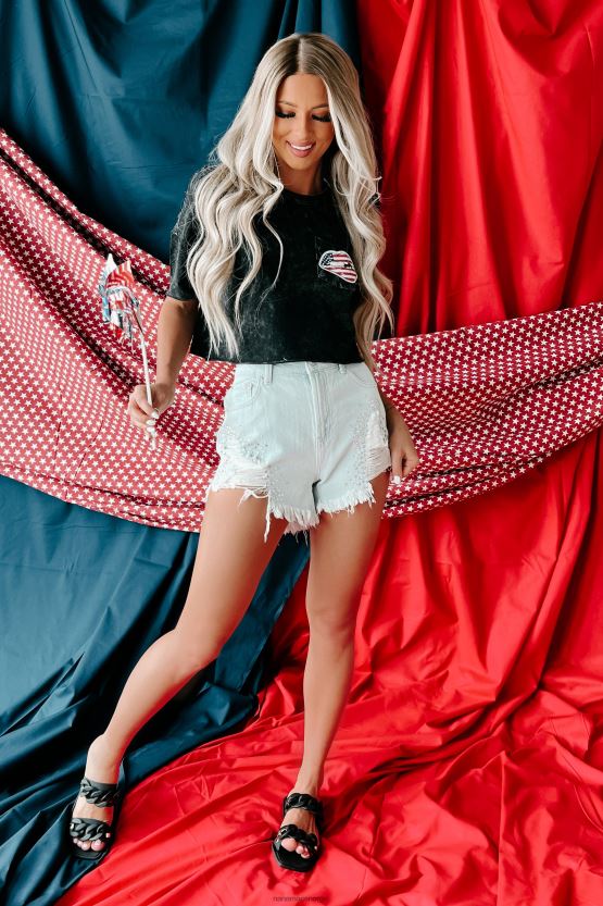 svart NanaMacs nipper til liber-tea mineral wash cropped grafisk lomme-t-skjorte 402NJ0840