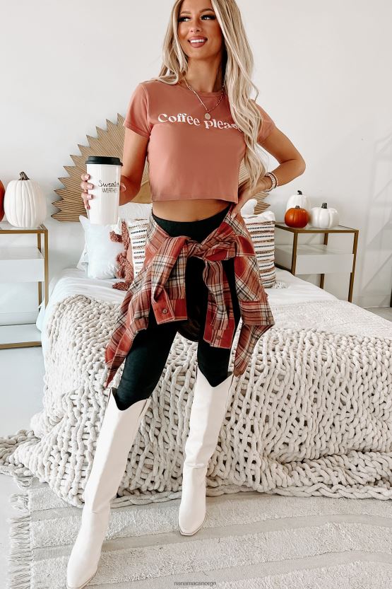 terrakotta NanaMacs beskåret grafisk t-skjorte 402NJ01103