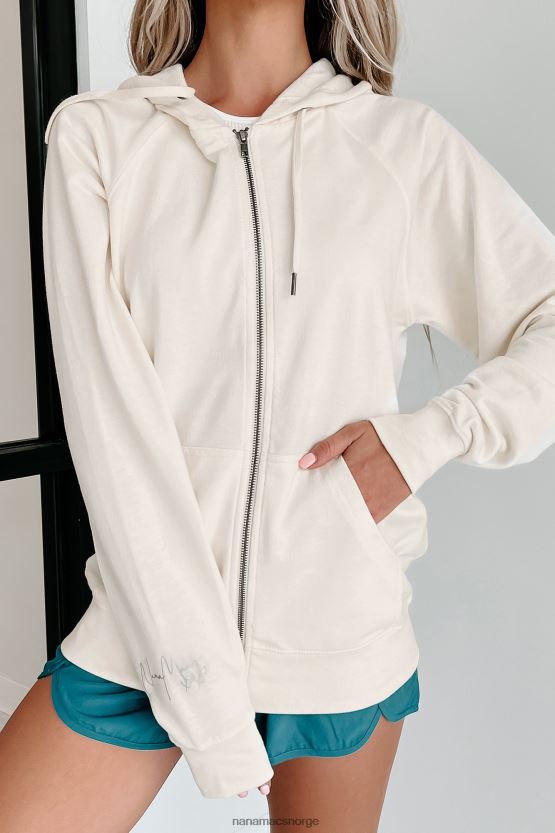 bein/sølv tekst-sleeve NanaMacs xoxo grafisk hettegenser med glidelås 402NJ01063