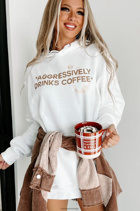 hvit NanaMacs drikker aggressivt kaffe grafisk hettegenser 402NJ03598