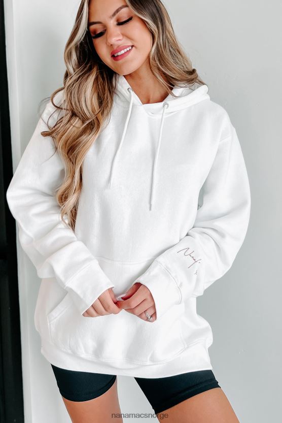 hvit/taupe tekst-sleeve NanaMacs xoxo grafisk hettegenser 402NJ01067