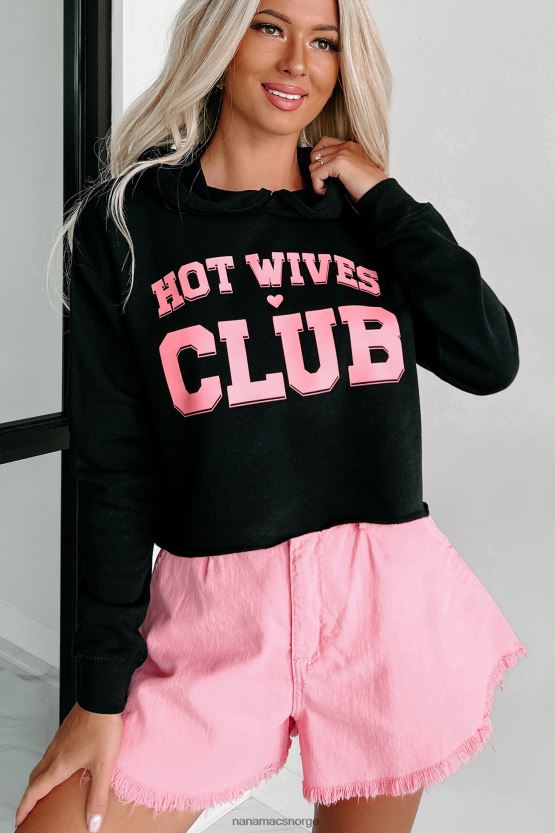 svart NanaMacs hot wives club cropped grafisk hettegenser 402NJ0995