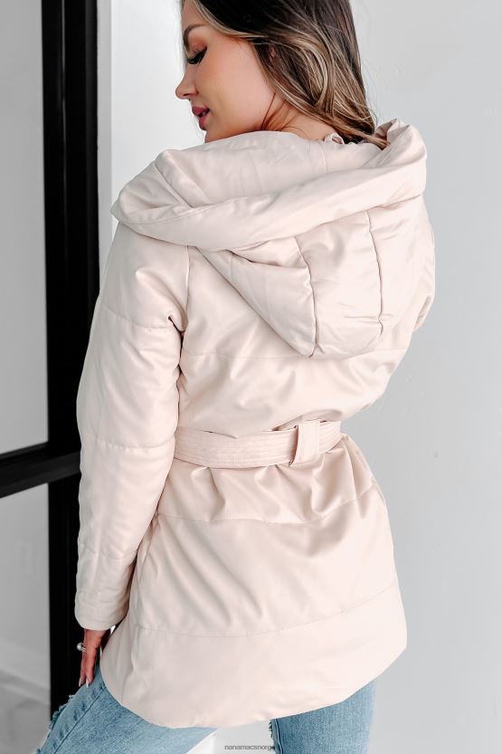 beige NanaMacs vinterkåpe med hette i kunstskinn 402NJ03797