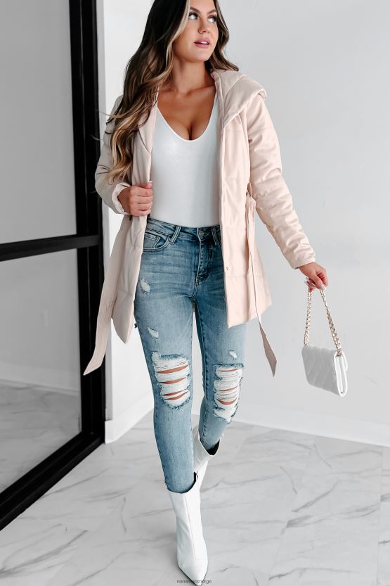 beige NanaMacs vinterkåpe med hette i kunstskinn 402NJ03797