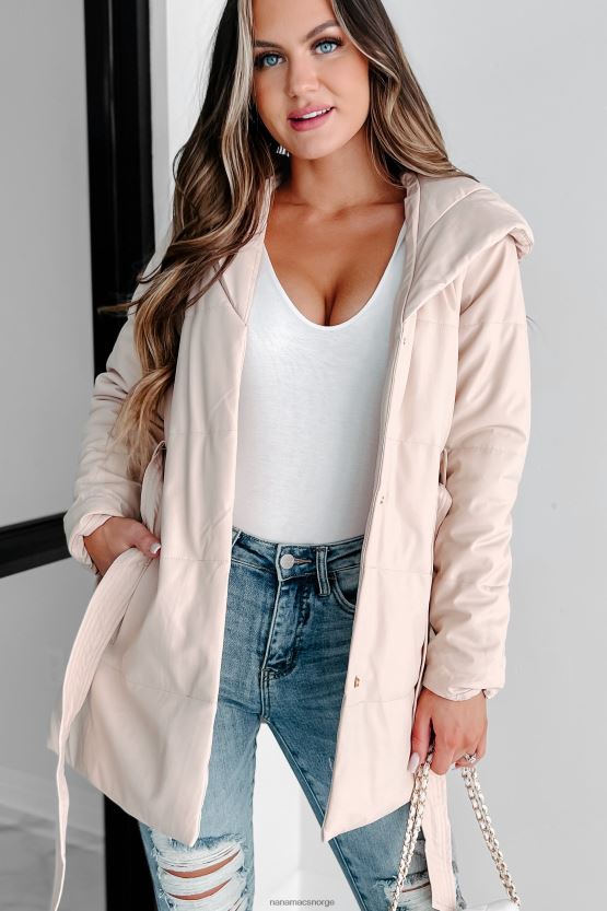 beige NanaMacs vinterkåpe med hette i kunstskinn 402NJ03797