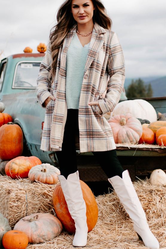 brun/brun/denim NanaMacs går frem rutete frakk 402NJ03807