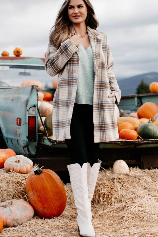 brun/brun/denim NanaMacs går frem rutete frakk 402NJ03807