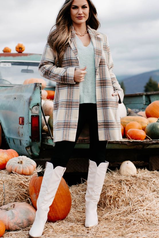 brun/brun/denim NanaMacs går frem rutete frakk 402NJ03807