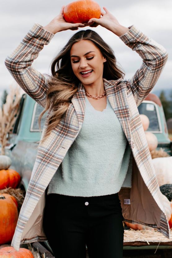 brun/brun/denim NanaMacs går frem rutete frakk 402NJ03807