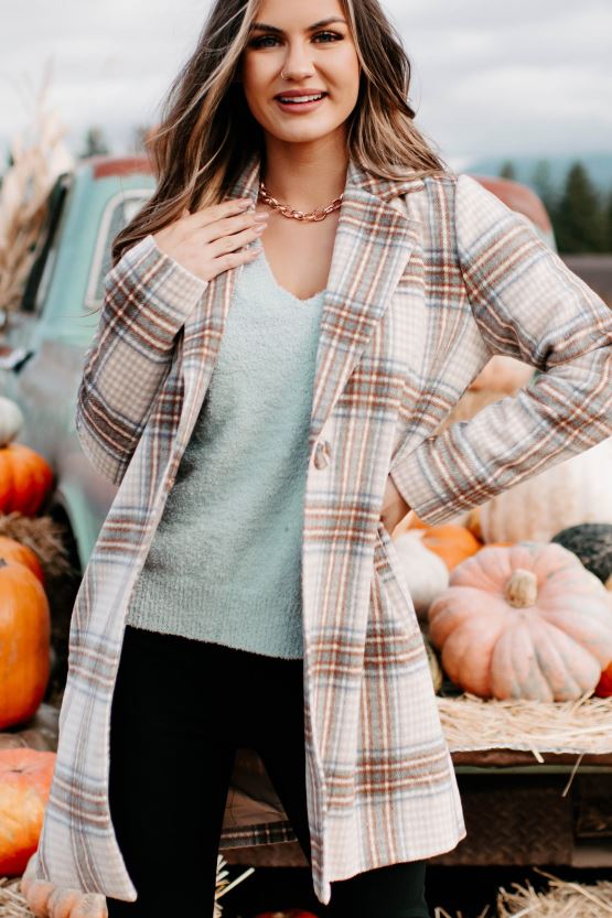 brun/brun/denim NanaMacs går frem rutete frakk 402NJ03807