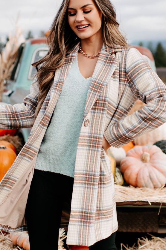 brun/brun/denim NanaMacs går frem rutete frakk 402NJ03807