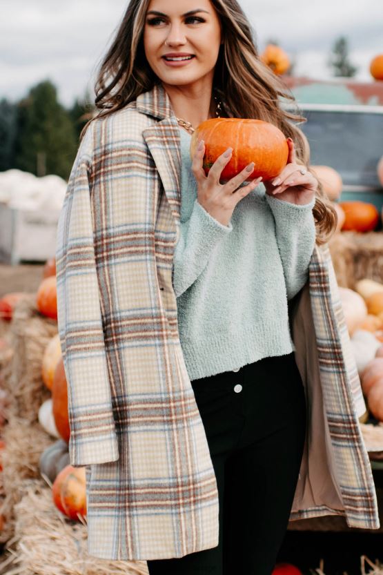 brun/brun/denim NanaMacs går frem rutete frakk 402NJ03807