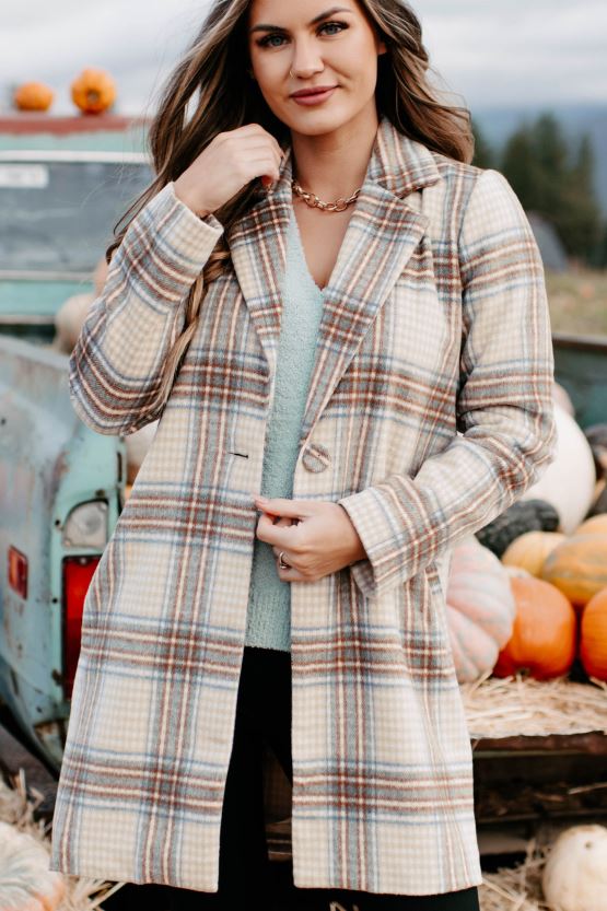 brun/brun/denim NanaMacs går frem rutete frakk 402NJ03807