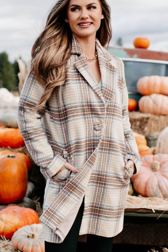 brun/brun/denim NanaMacs går frem rutete frakk 402NJ03807