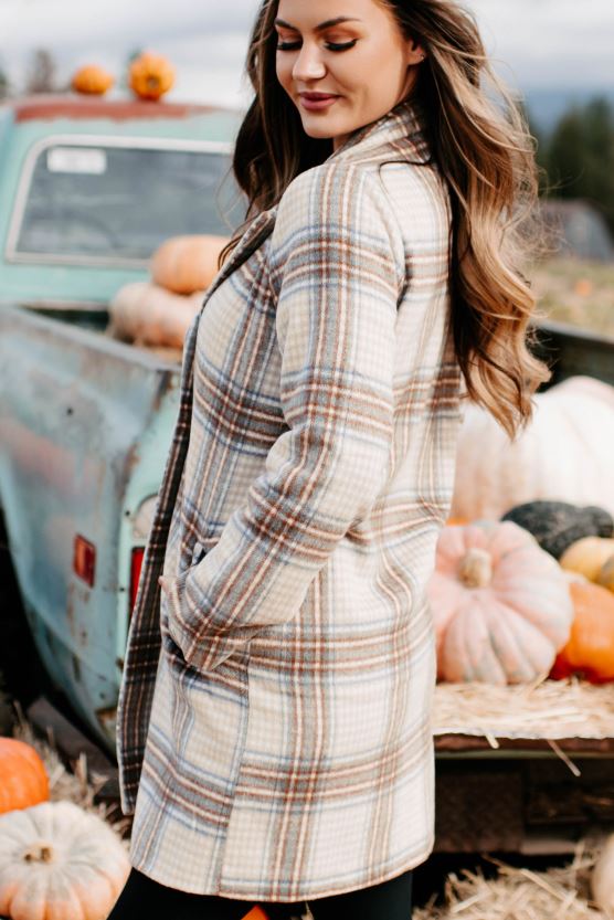 brun/brun/denim NanaMacs går frem rutete frakk 402NJ03807