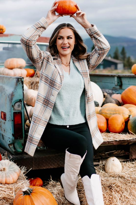 brun/brun/denim NanaMacs går frem rutete frakk 402NJ03807