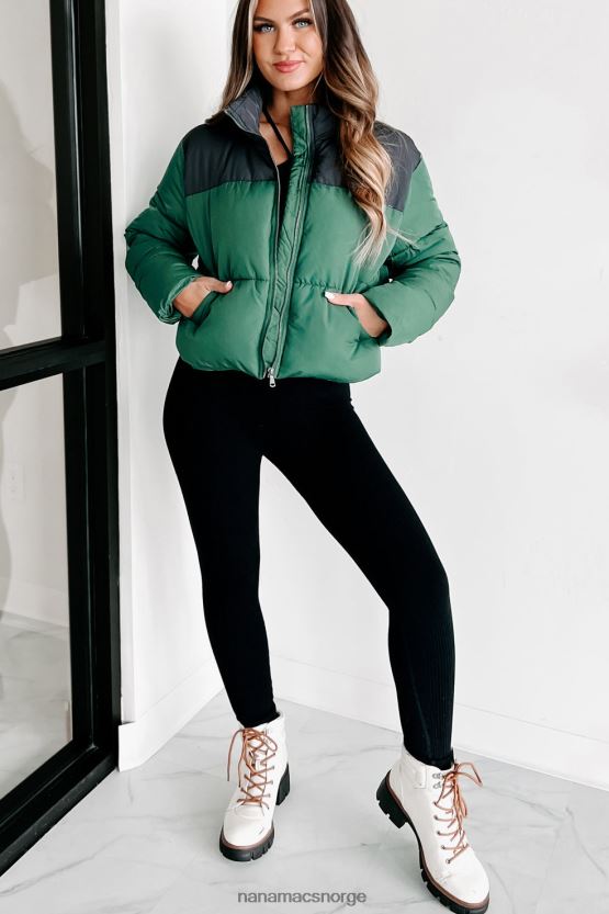 jegergrønn NanaMacs jeg er aldri kald colorblock pufferjakke 402NJ03800