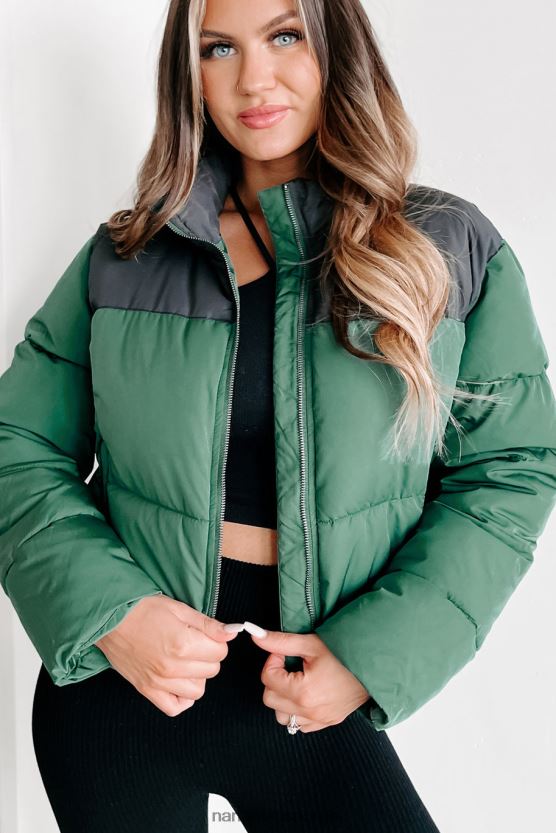 jegergrønn NanaMacs jeg er aldri kald colorblock pufferjakke 402NJ03800