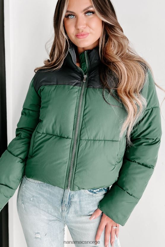 jegergrønn NanaMacs jeg er aldri kald colorblock pufferjakke 402NJ03800