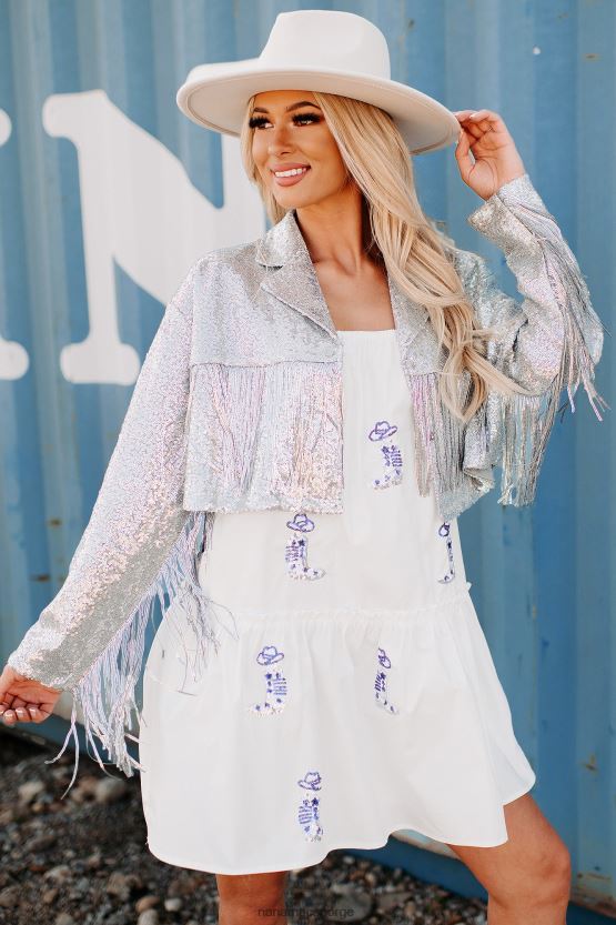 sølv NanaMacs rodeo diva paljett frynser cropped jakke 402NJ03752