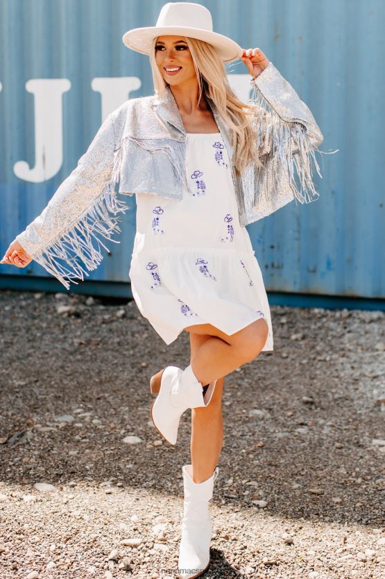 sølv NanaMacs rodeo diva paljett frynser cropped jakke 402NJ03752