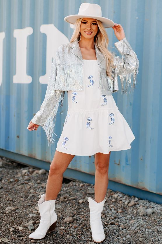 sølv NanaMacs rodeo diva paljett frynser cropped jakke 402NJ03752