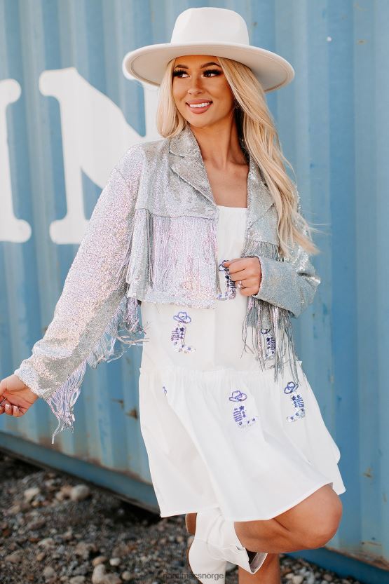 sølv NanaMacs rodeo diva paljett frynser cropped jakke 402NJ03752