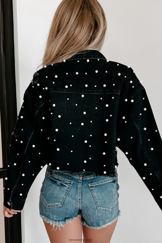 svart NanaMacs pen som en perlepyntet, beskåret denimjakke 402NJ03773