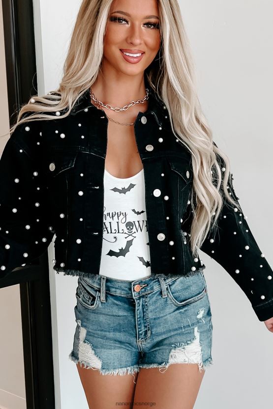 svart NanaMacs pen som en perlepyntet, beskåret denimjakke 402NJ03773