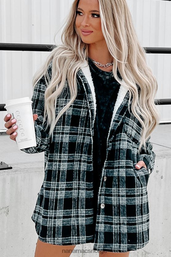 svart NanaMacs rundt bålet sherpa fôret hette rutete jakke 402NJ03818