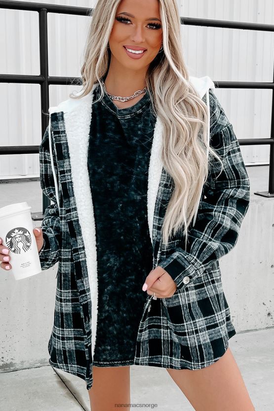 svart NanaMacs rundt bålet sherpa fôret hette rutete jakke 402NJ03818