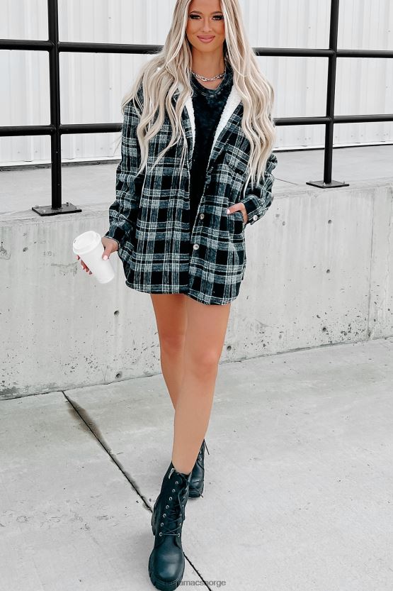 svart NanaMacs rundt bålet sherpa fôret hette rutete jakke 402NJ03818