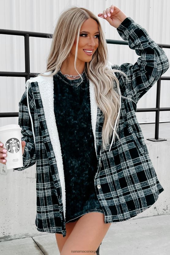 svart NanaMacs rundt bålet sherpa fôret hette rutete jakke 402NJ03818