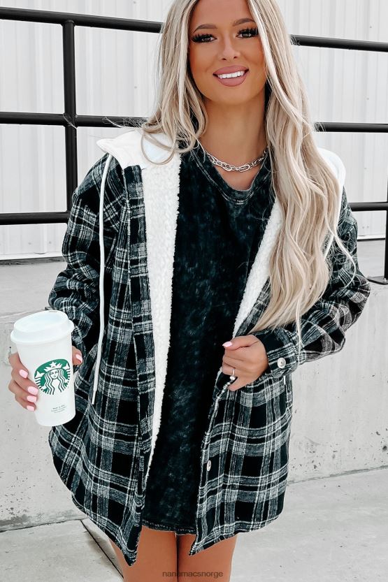 svart NanaMacs rundt bålet sherpa fôret hette rutete jakke 402NJ03818