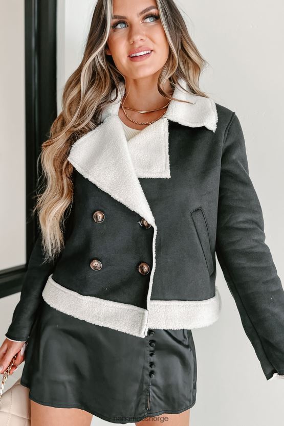 svart NanaMacs western sunset faux shearling jakke 402NJ03810