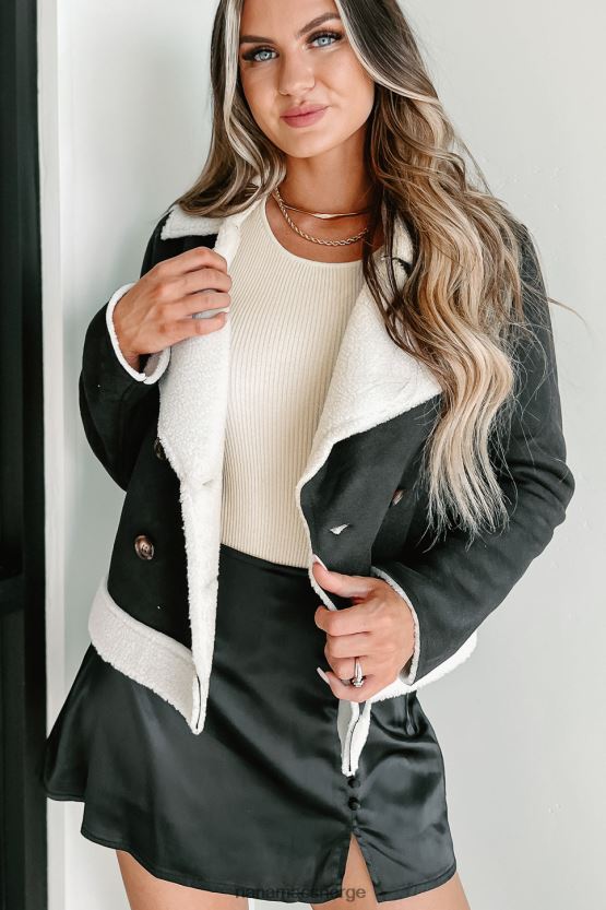 svart NanaMacs western sunset faux shearling jakke 402NJ03810