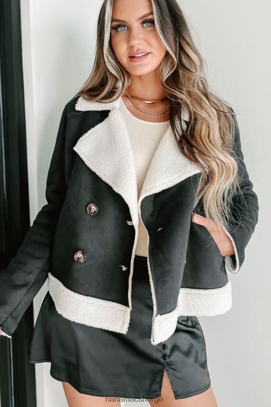 svart NanaMacs western sunset faux shearling jakke 402NJ03810