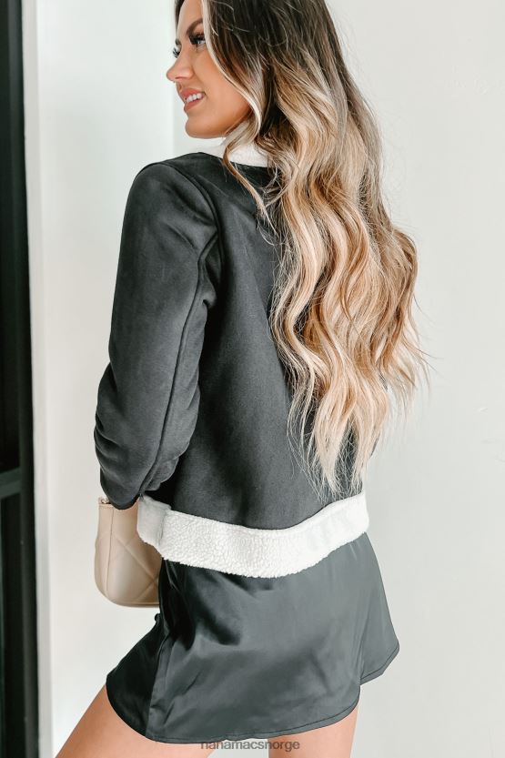 svart NanaMacs western sunset faux shearling jakke 402NJ03810