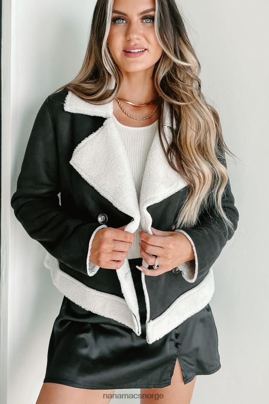 svart NanaMacs western sunset faux shearling jakke 402NJ03810