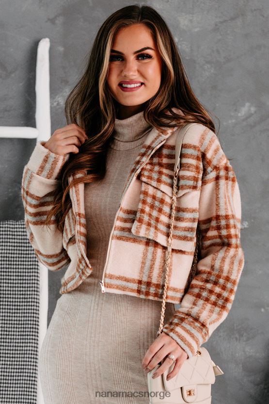 taupe NanaMacs sweet løfter hette rutete jakke 402NJ03832