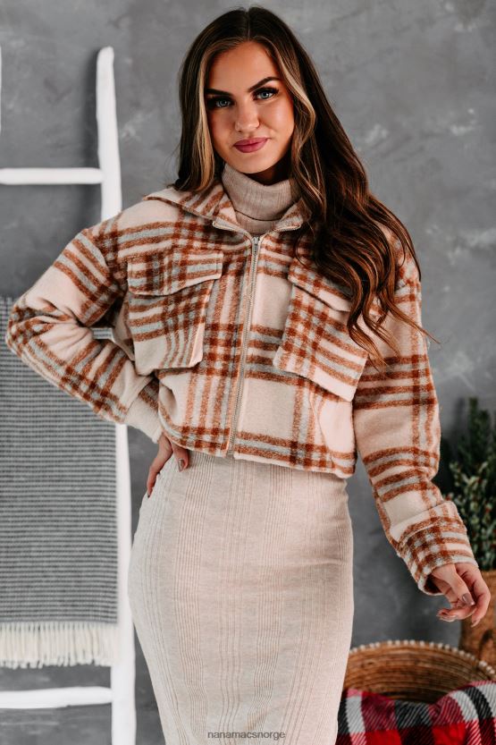 taupe NanaMacs sweet løfter hette rutete jakke 402NJ03832