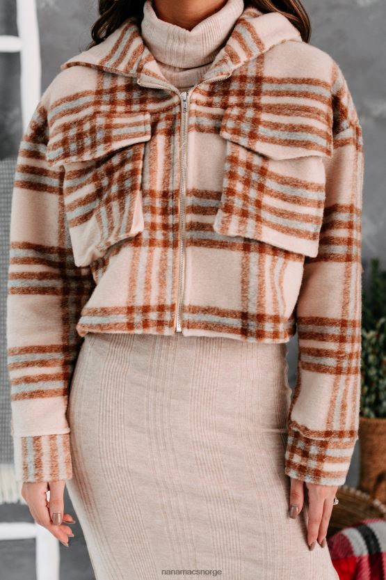 taupe NanaMacs sweet løfter hette rutete jakke 402NJ03832