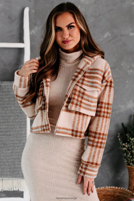 taupe NanaMacs sweet løfter hette rutete jakke 402NJ03832