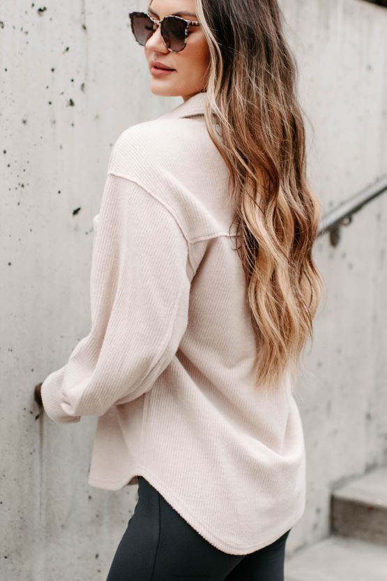 beige NanaMacs briljant basic ribbet fleece sjacket 402NJ01777