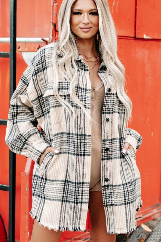 beige NanaMacs gå seg vill pledd shacket 402NJ03716