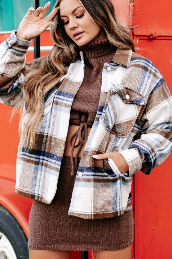 blå NanaMacs la oss gå sightseeing rutete shacket 402NJ03712